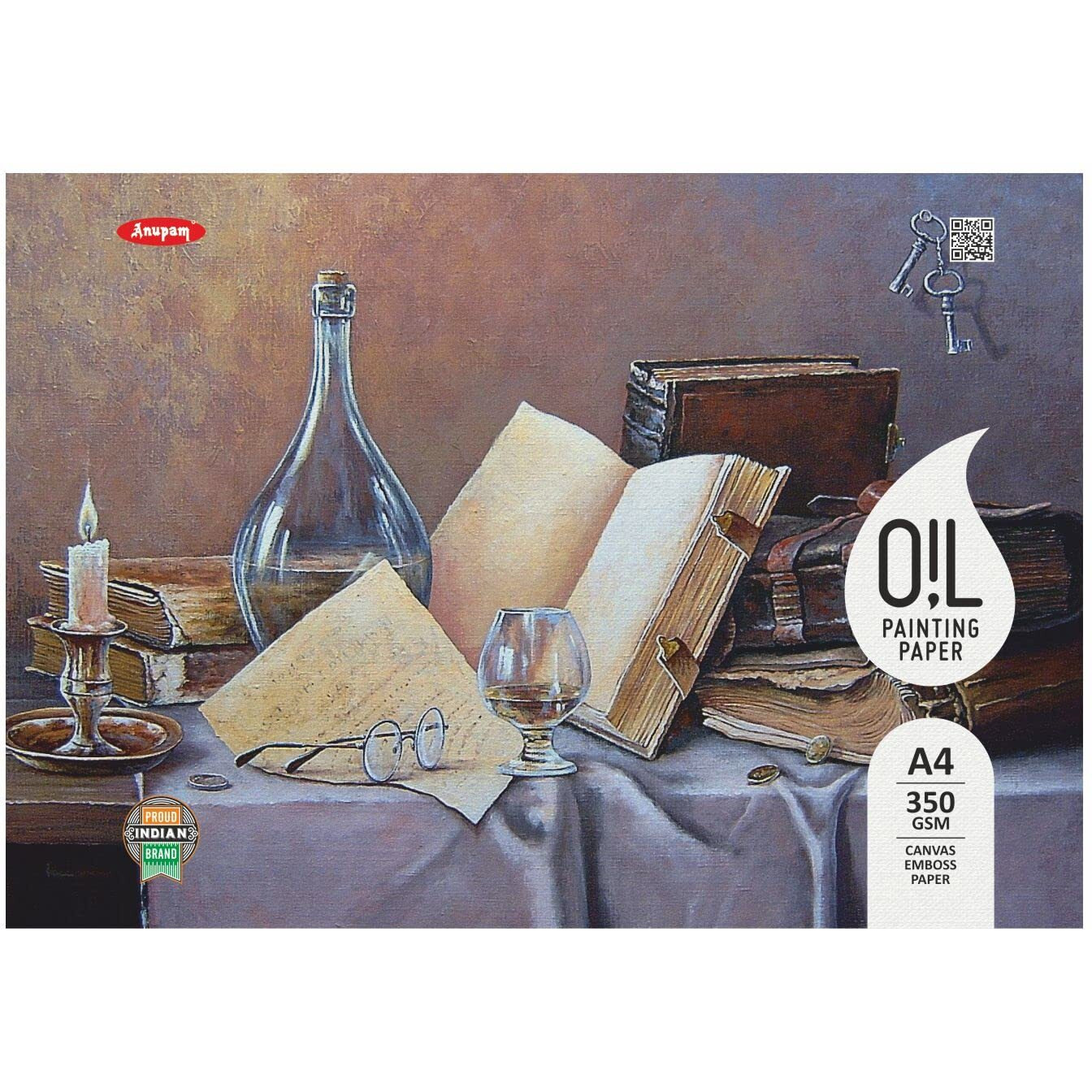 Anupam Oil Painting Paper Pad A4 Natural White 350 Gsm Painting Paper, Long Side Glued Pad (10 Sheet)