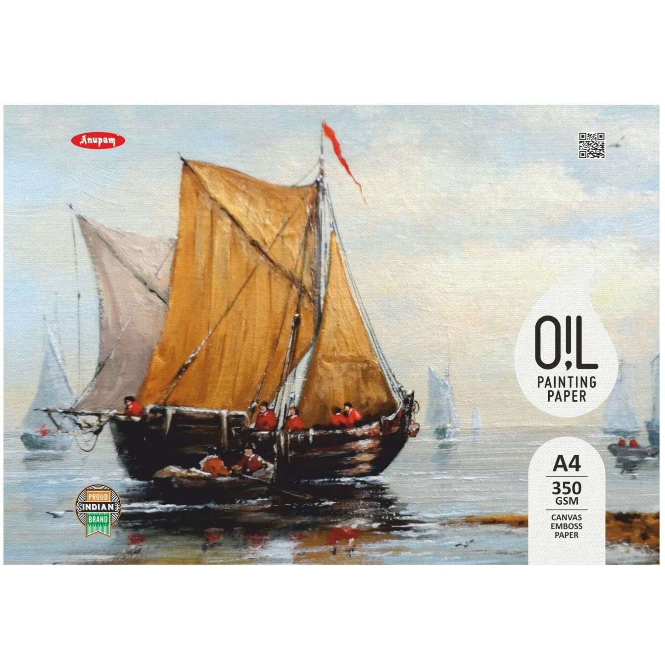 Anupam Oil Painting Paper Pad A4 Natural White 350 Gsm Painting Paper, Long Side Glued Pad (10 Sheet)