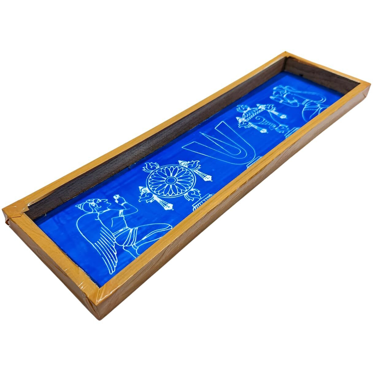 Anciently Shankh Chakra Namah Hanuman And Garuda Border Rangoli Stencil Wooden, Rangoli Sacha Wooden, 1 Piece (17X5 Inches)