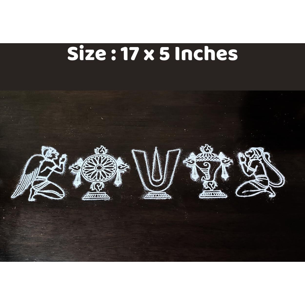 Anciently Shankh Chakra Namah Hanuman And Garuda Border Rangoli Stencil Wooden, Rangoli Sacha Wooden, 1 Piece (17X5 Inches)