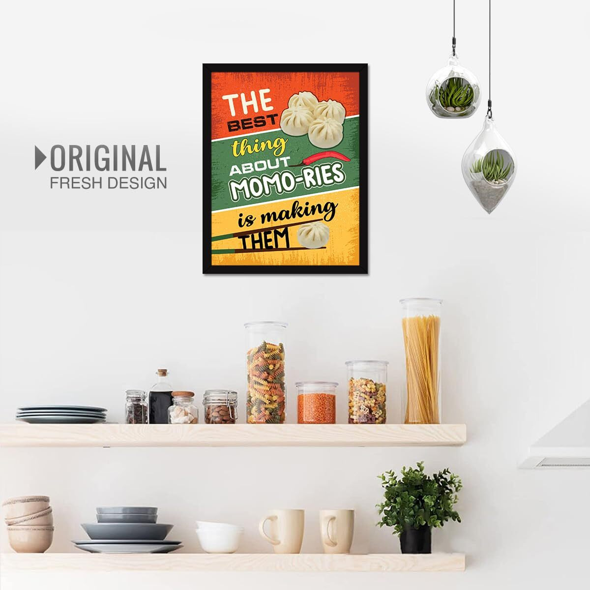 Chaka Chaundh - Kitchen Quotes Wall Frames - Momos Poster For Restaurant, Mess, Bakery, Cookery - Momos Framed Posters For Kitchen - Dining Quotes Wall Frames - (14 X 11 Inches)