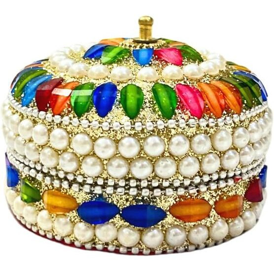 Adorn World Multicolored Sindoor Moti Dibbi Handcrafted Gifting Earrings Moti Box Kumkum Box & Kumkum Dibbi Sindoor Dani Decoration Box For Gift & Fancy Sindoor Dibbi (Pack Of 2)