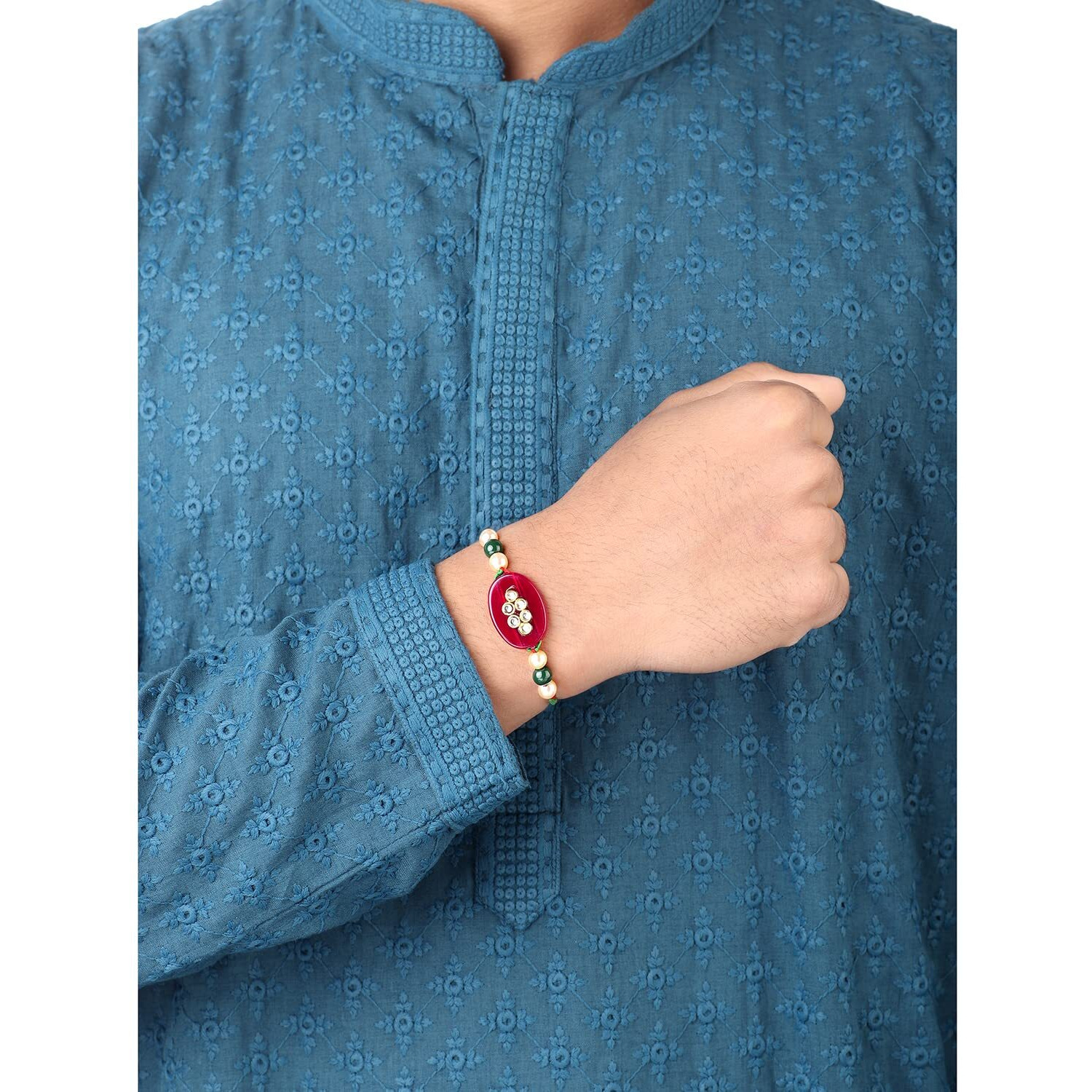 Peora Men Marble Stone Rakhi For Brother Combo Set Of 2 With Raksha Bandhan Greeting Card & Roli Chawal