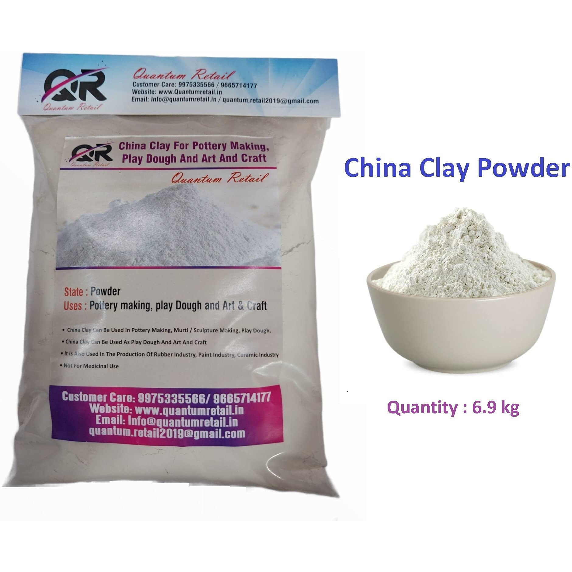 Quantum Retail - China Clay For Pottery Making, Play Dough And Art & Craft - 6.9 Kg