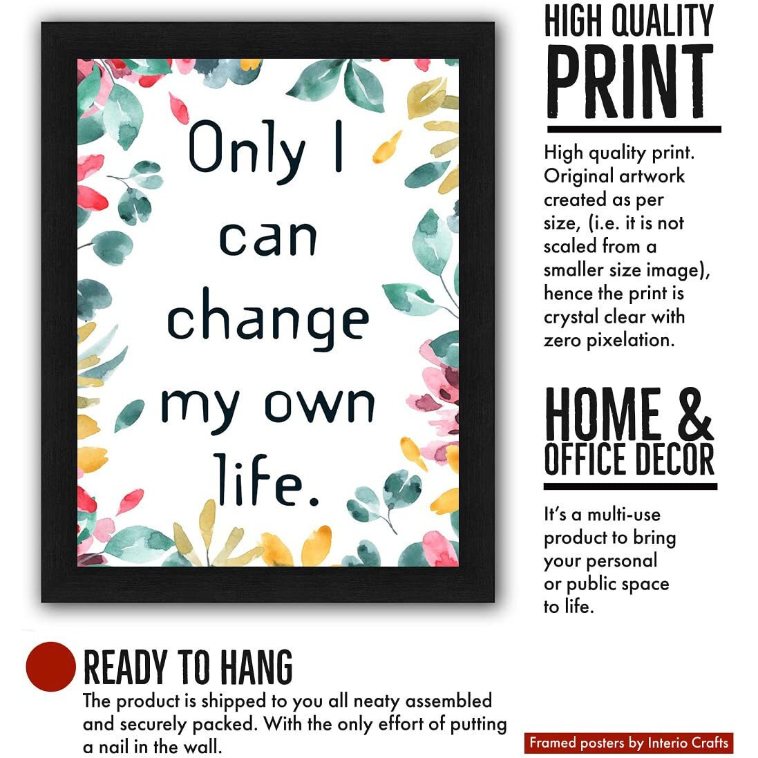 Interio Crafts Change Motivational Wall Frames - Inspirational Quotes Wall Frames For Home/Office Wall Decor (Size 13&quotX10" Inches,Black)