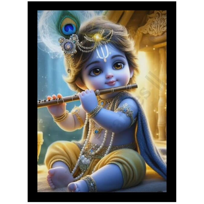 Divaframes Bal Krishna Photo Frame  Cute Baby Posters For Room, Bal Gopal Painting For Living Room, God Photos For Pooja Room, Wall Decoration (10X14 Inch)