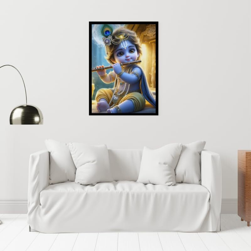 Divaframes Bal Krishna Photo Frame  Cute Baby Posters For Room, Bal Gopal Painting For Living Room, God Photos For Pooja Room, Wall Decoration (10X14 Inch)