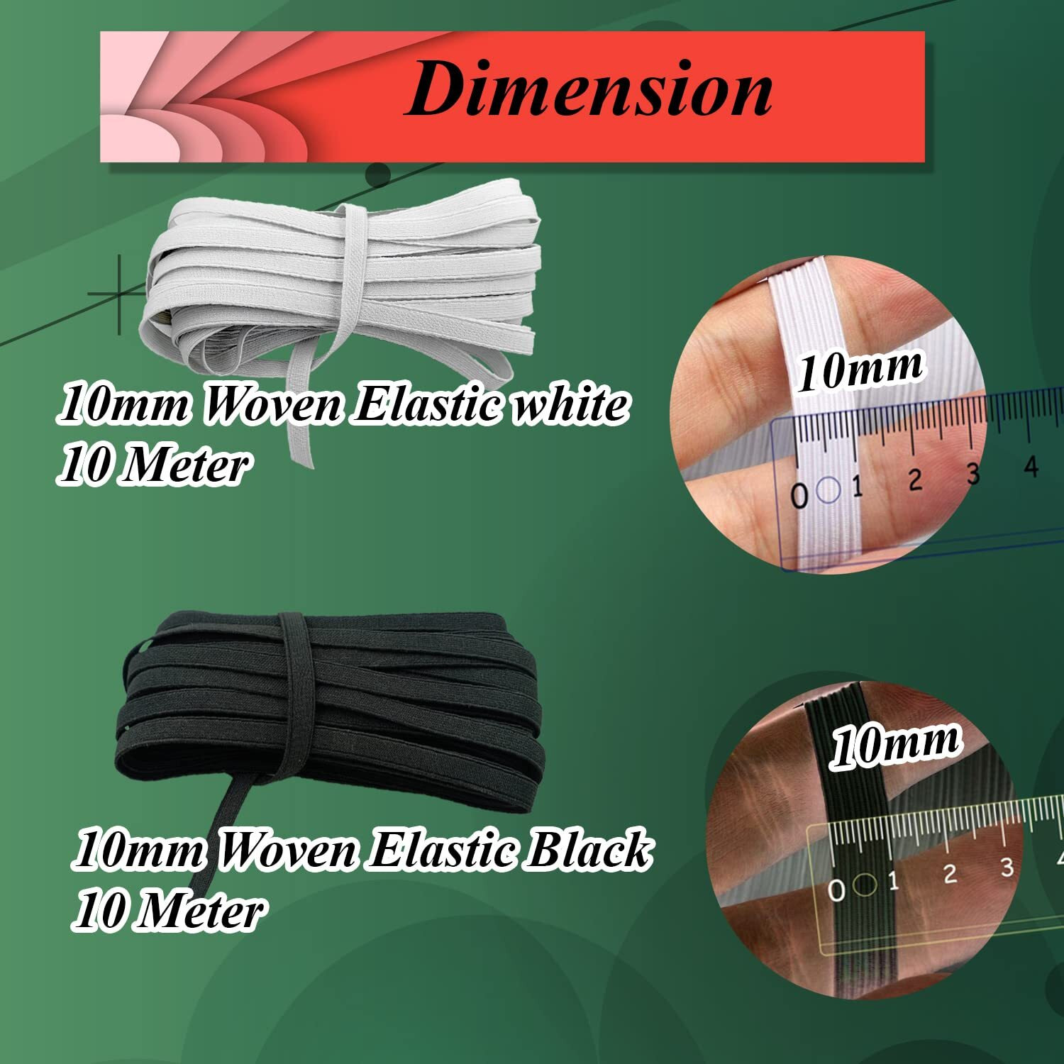 Aakriti 10 Meter White & 10 Meter Black Polyester Elastic Used For Sewing, Stitching, Tailoring, Elastic Pants And Other Diy Items Mask Making Elastic(Woven Elastic, 10Mm)