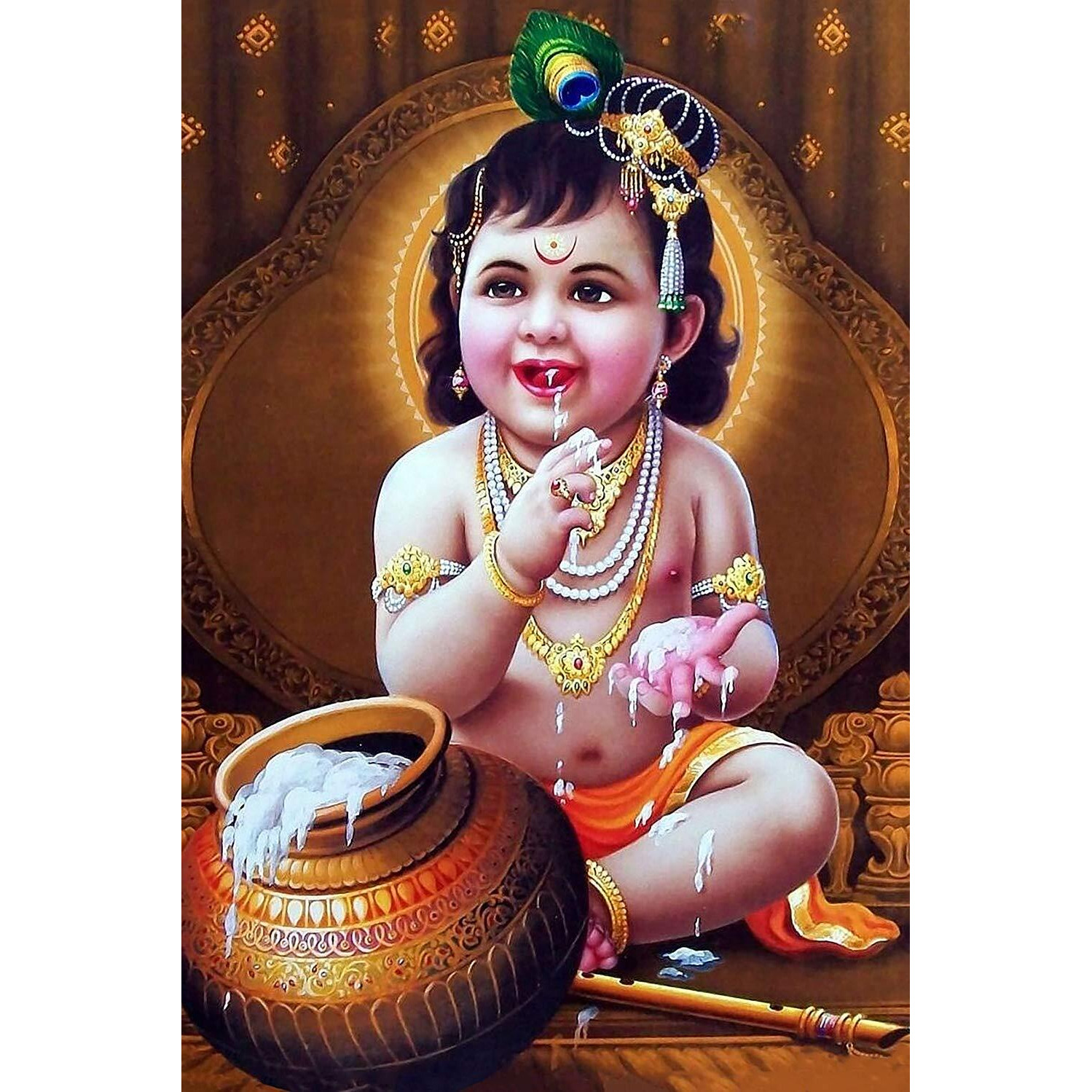 Manial Paper Religious Baby Krishna Artwork, Multicolour, Printed, 12 X 18 Inch