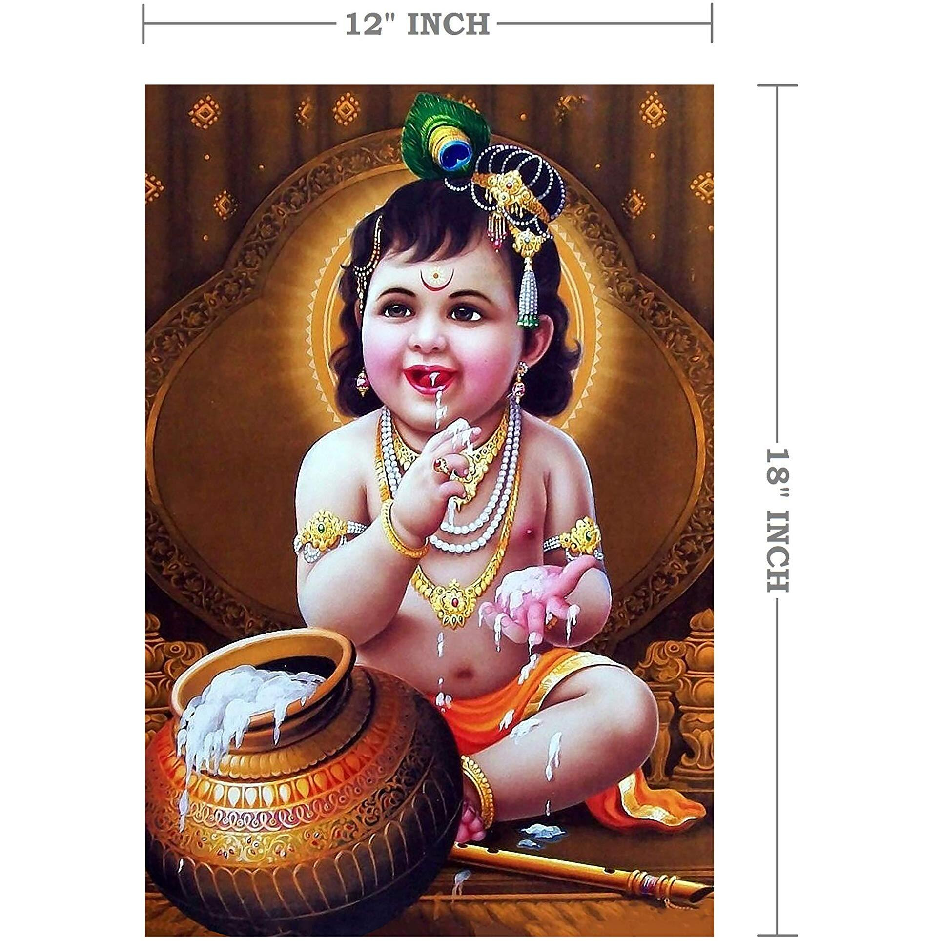 Manial Paper Religious Baby Krishna Artwork, Multicolour, Printed, 12 X 18 Inch