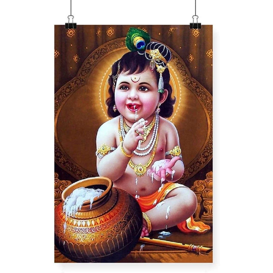 Manial Paper Religious Baby Krishna Artwork, Multicolour, Printed, 12 X 18 Inch