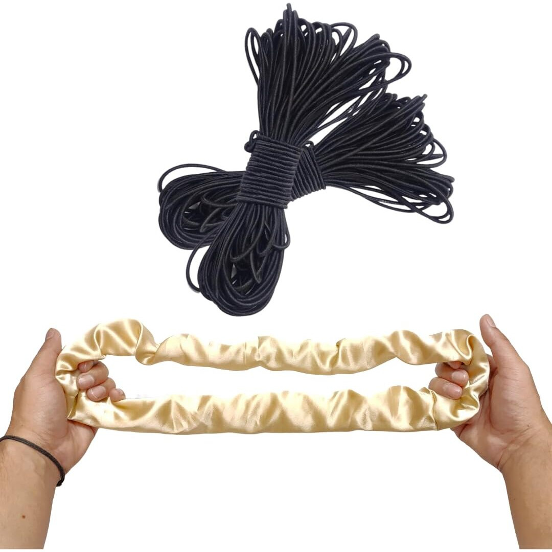 Dvabeautyshop Round Elastic Cord For Making Scrunchies, 1.5 To 2.0 Mm Width (Black, 50 Meter)