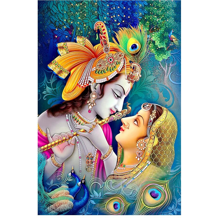 Dharvika Innovations Radha Krishna Poster Big Size Sparkle Coated Self Adhesive Waterproof Painting Vinyl Poster Without Frame (24 X 36 Inch)