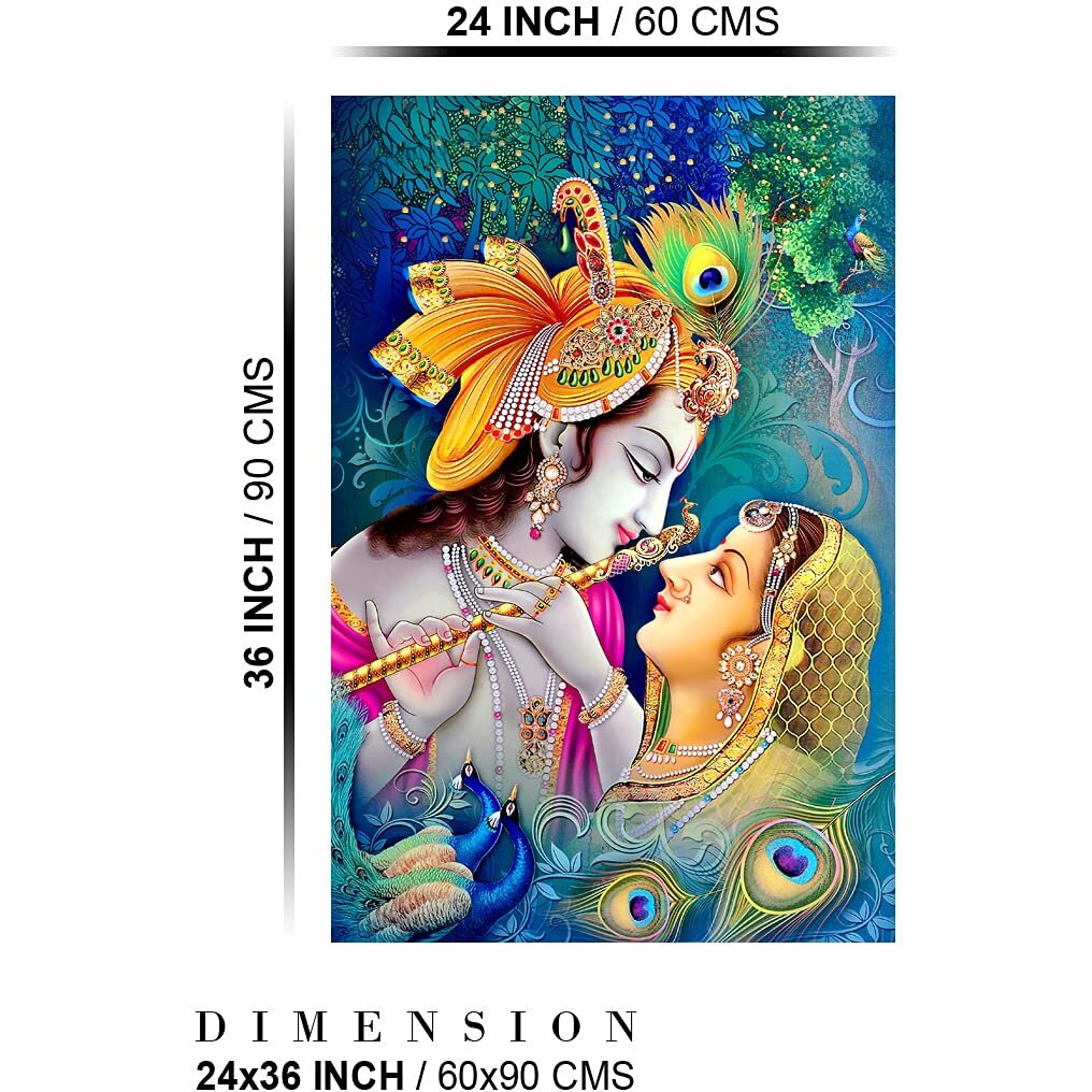 Dharvika Innovations Radha Krishna Poster Big Size Sparkle Coated Self Adhesive Waterproof Painting Vinyl Poster Without Frame (24 X 36 Inch)