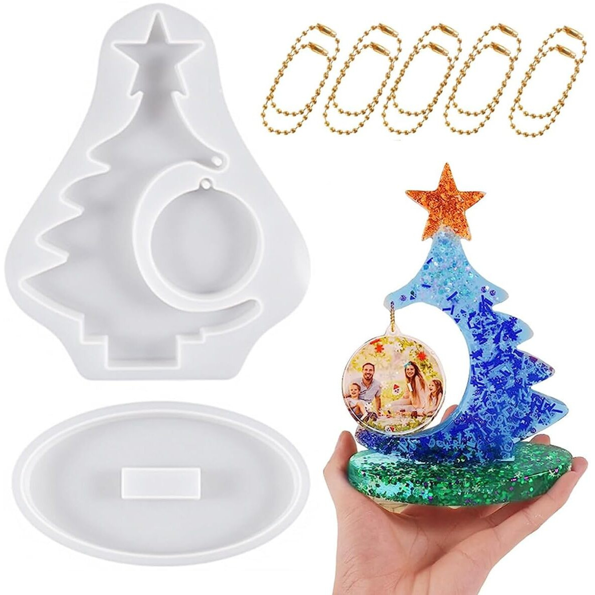 Hasthip Diy Christmas Tree Resin Art Kit With Unique Photo Frame Design - Durable Silicone Material, Easy Demolding, Creative Festive Decor & Personalized Gift Idea