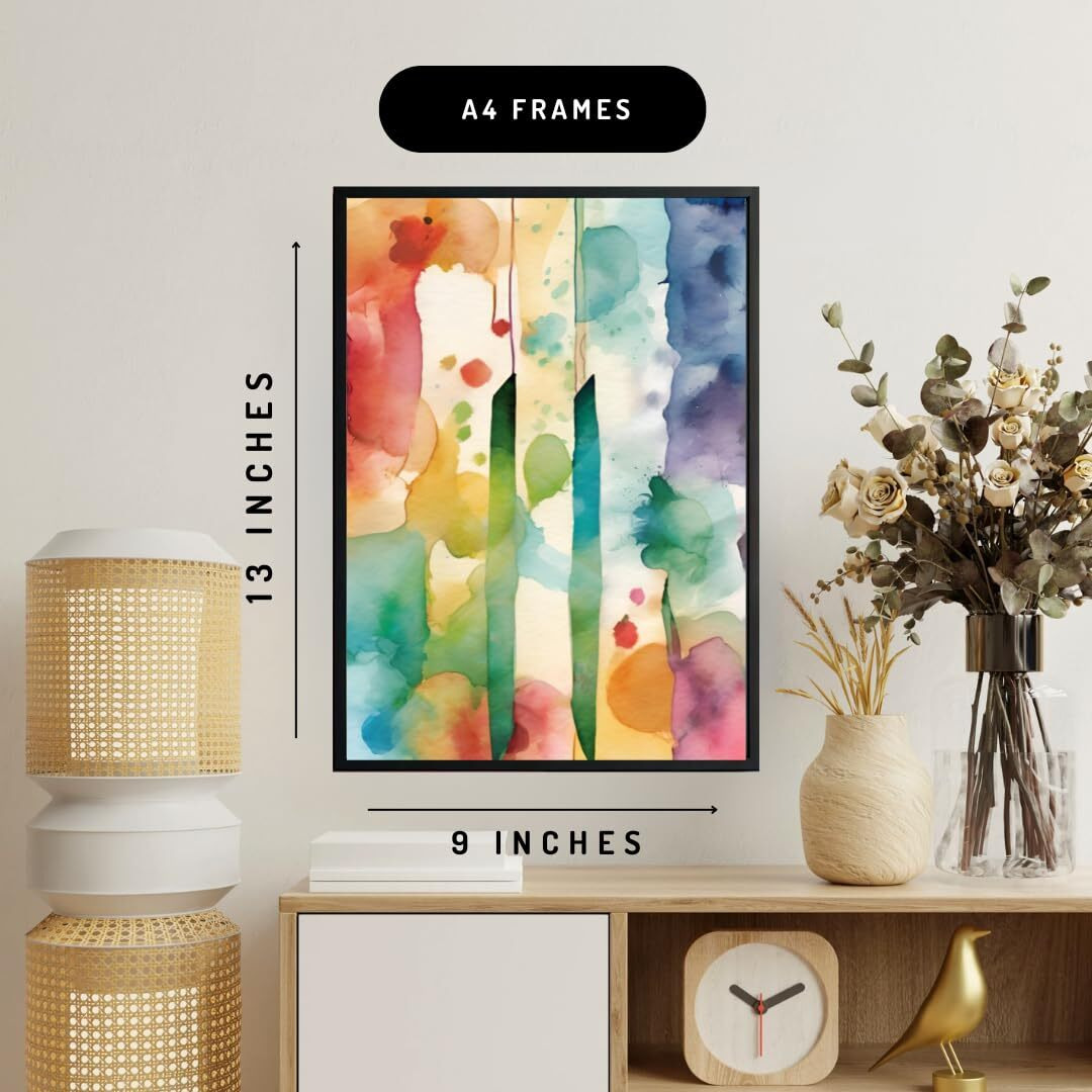 Casabonica Boho Decor Wall Posters|Colorful Watercolor Flowers Wall Frames|Framed Posters|Wall Posters With Frame For Office, Home, Bedroom, Living Room|Set Of 3 | Size - A3