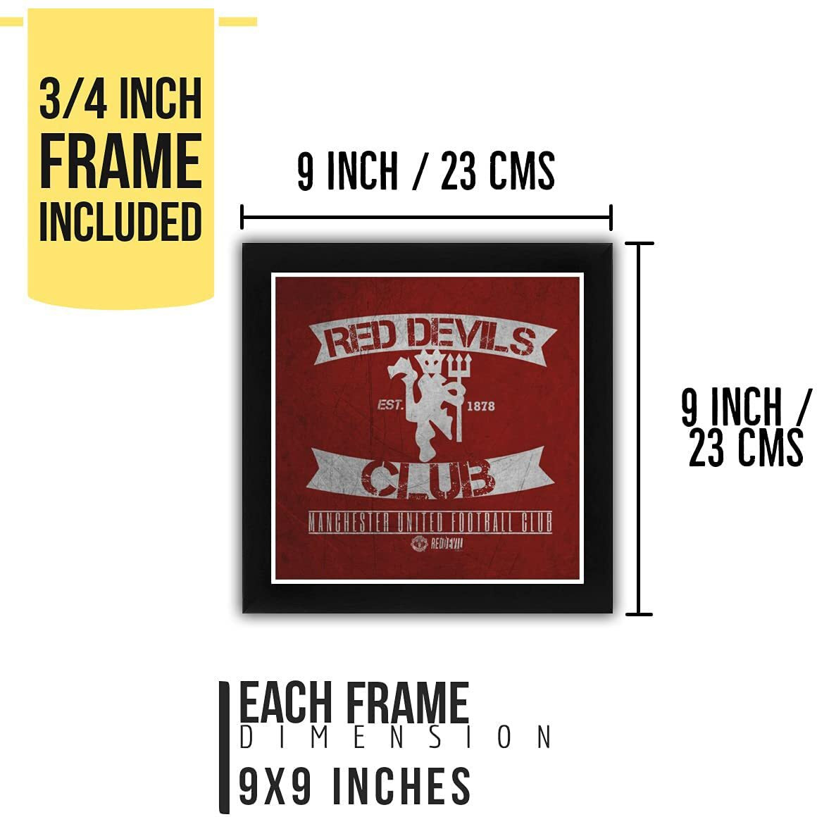 Interio Crafts Synthetic Wood Manchester United Football Club Sports Framed Posters -Black 8X8 Inches Frame, Pack Of 3