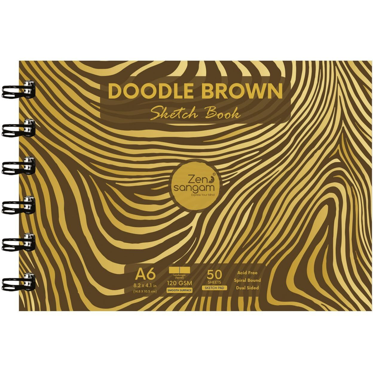 Zen Sangam Artists A6 Spiral 120 Gsm Brown Toned Paper Sketchbook - Landscape - Smooth Surface - 50 Sheets | Size (14.8X110.5Cm) For Color Pencils,Fineliners,Crayons,Oil Pastels,Wax Crayons,Charcoal