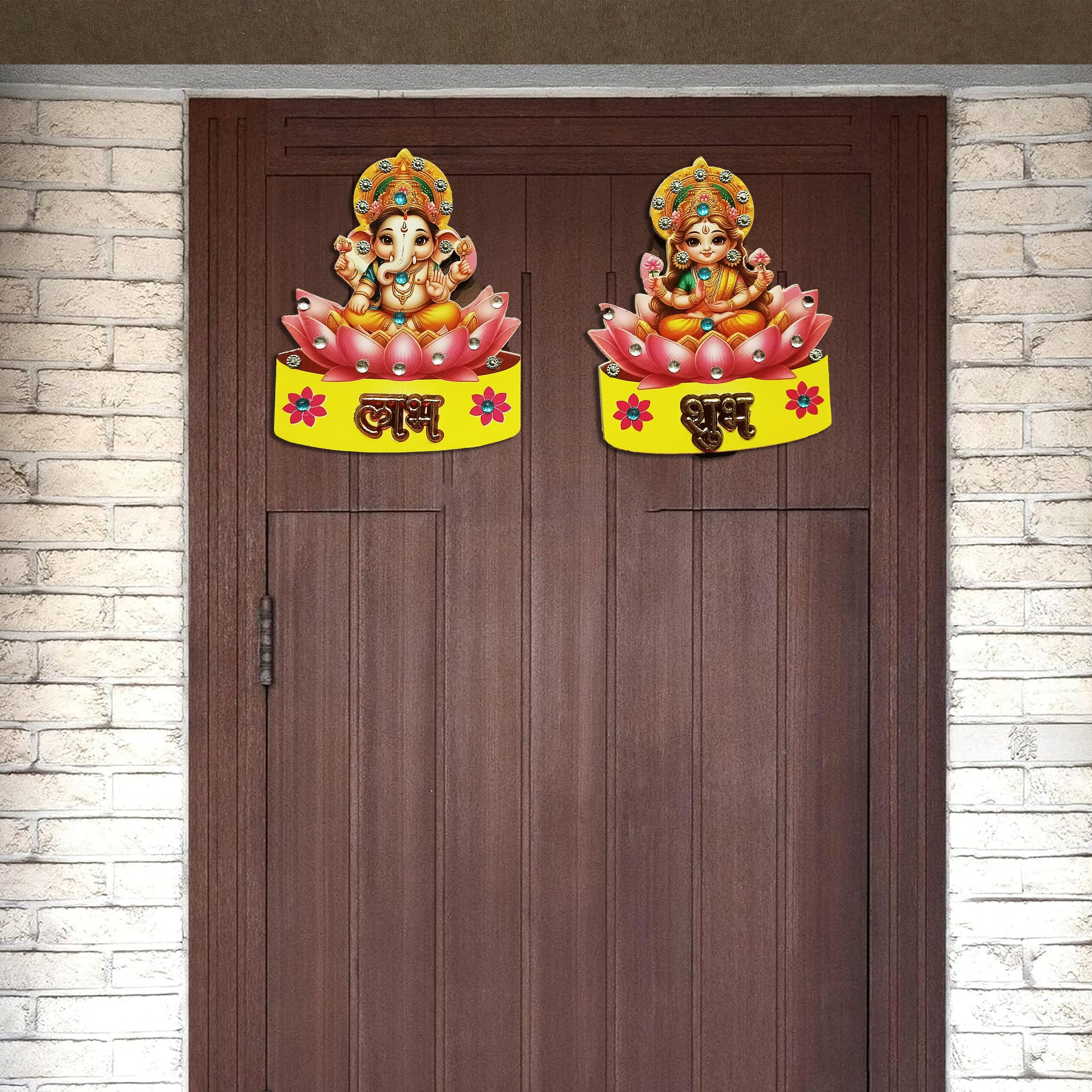 Shubh Labh Stickers Laxmi Ganesha Wall Decor - Diwali Home Decor Items For Door, Shubh Labh Decoration - Ideal Diwali Gift, Laxmi Ganesha Shubh Labh Paper Wall For Home Decoration