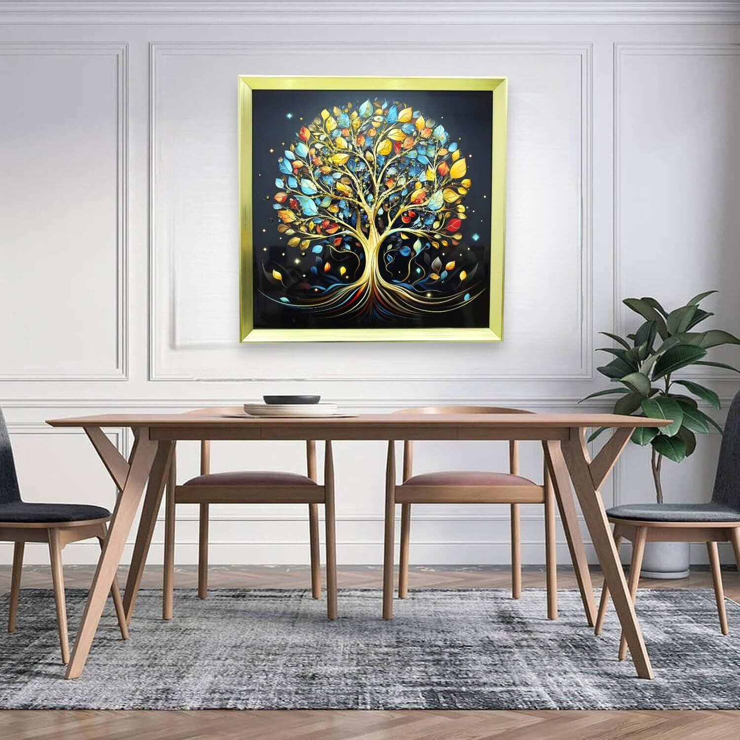 Home Elements Floral Wall Kalpavriksha Design Painting For Bedroom Living Room Wall Decoration Abstract Elegant Golden Flower Floating Frame Wall Paintings For Home And Office Dcor Size  40X40Cm