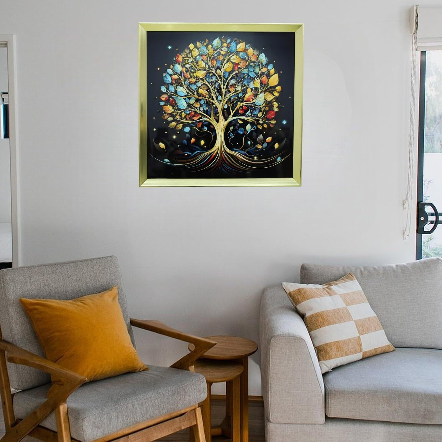 Home Elements Floral Wall Kalpavriksha Design Painting For Bedroom Living Room Wall Decoration Abstract Elegant Golden Flower Floating Frame Wall Paintings For Home And Office Dcor Size  40X40Cm