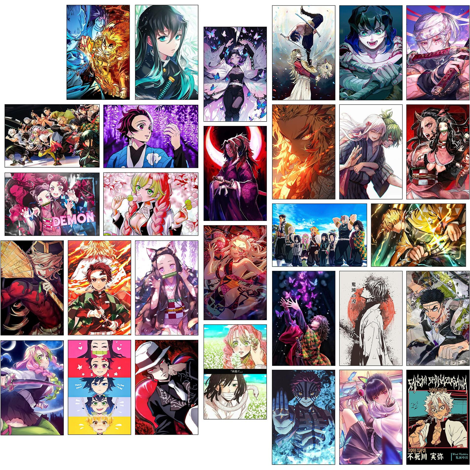 Thepaper9Store Demon Slayer Posters| Anime Wall Collage Kit|Self Adhesive|4 X 6 Inches|Demon Slayer Anime Theme Wall Collage Posters For Room Decoration(Set Of 30)