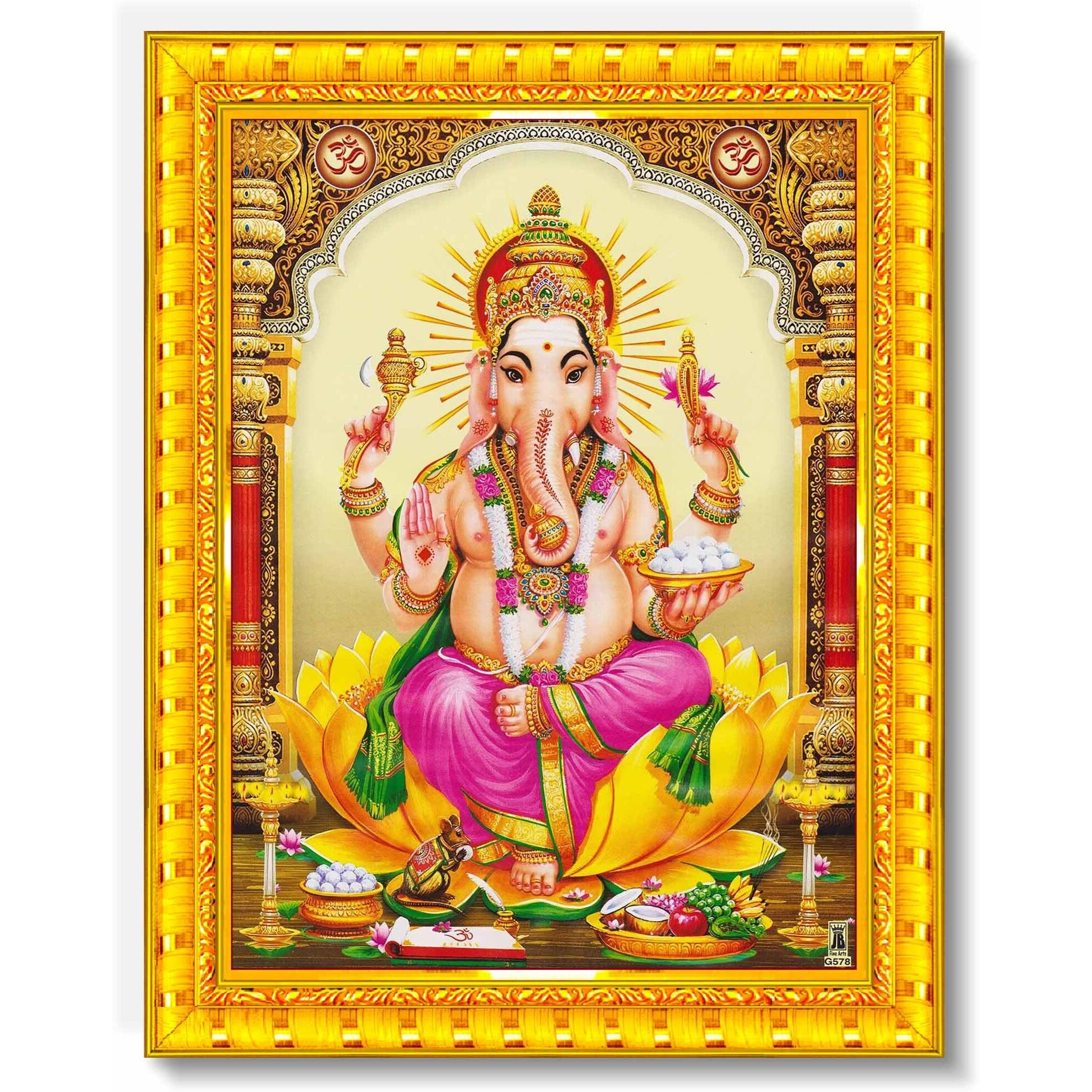 Pavan Photo Laminations Lord Ganesha Ganesh Ganpati Ganapathi Hanging Wall Painting Framed Home Decor (Wood,Matte,Gold,Small Size,6 X 8 Inch) R7S