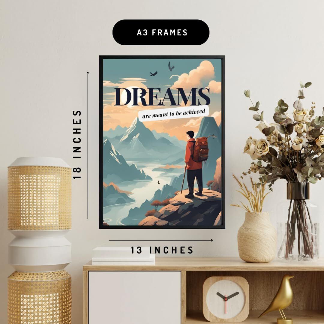 Casabonica Motivational & Inspirational Wall Posters|Dreams Wall Frames|Framed Posters|Wall Posters With Frame For Office, Home, Bedroom, Living Room|Set Of 1 | Size - A3