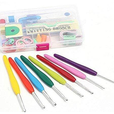 Hookcart 51 Pieces Knitting Crochet Accessories Needle Ergonomic Sewing Kit Crochet Set Tools To Knit Hats, Socks, Sweaters, Knitting Needle Kit Craft Weaving Plastic Yarn Sewing Tools