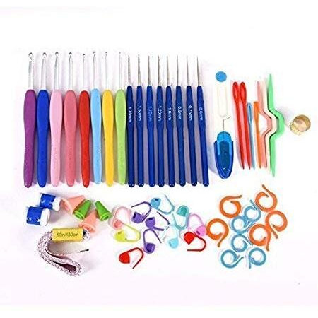 Hookcart 51 Pieces Knitting Crochet Accessories Needle Ergonomic Sewing Kit Crochet Set Tools To Knit Hats, Socks, Sweaters, Knitting Needle Kit Craft Weaving Plastic Yarn Sewing Tools