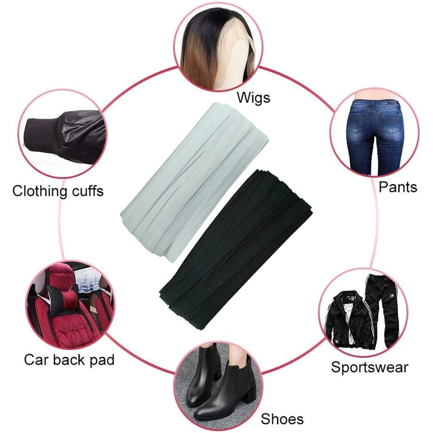 Aakriti 10 Meter White & 10 Meter Black Polyester Elastic Used For Sewing, Stitching, Tailoring, Elastic Pants And Other Diy Items Mask Making Elastic(Knitted Elastic, 12Mm)