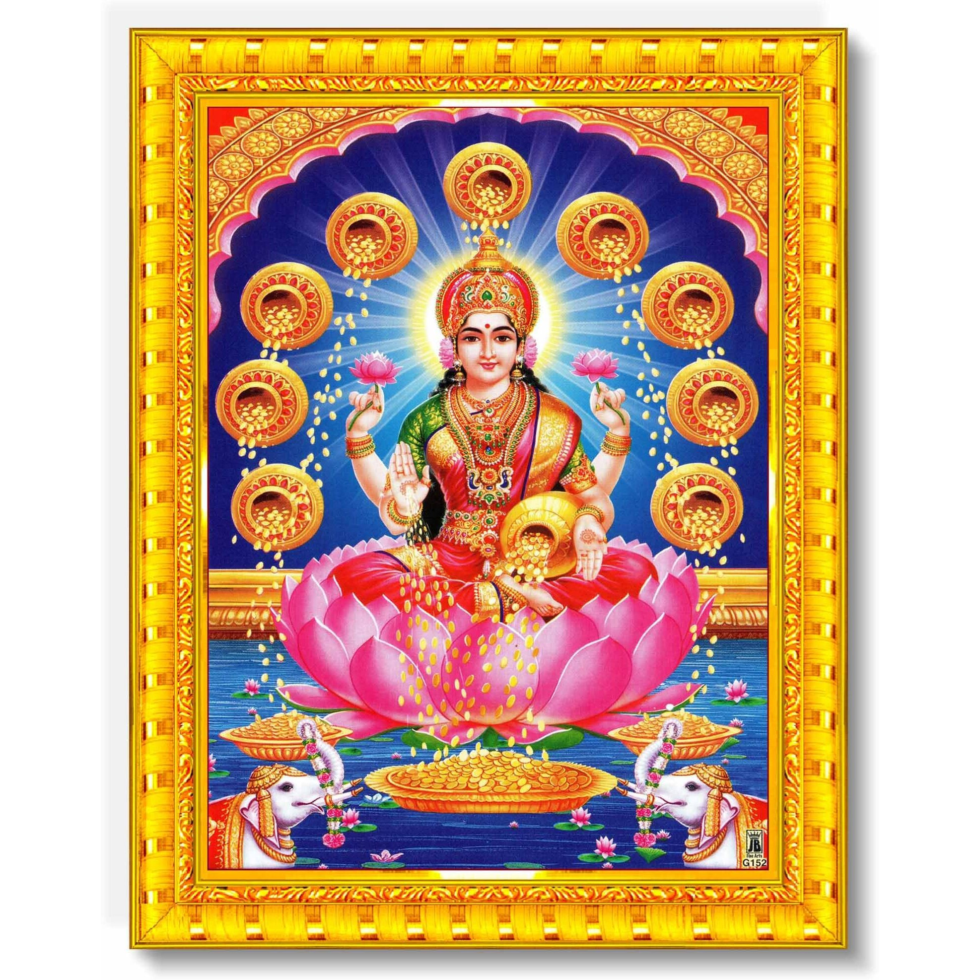 Pavan Photo Laminations Goddess Lakshmi Devi Dhana Vaibhav Laxmi Maa Wall Painting Framed Home Decor (Wood,Matte,Gold,Small Size,6 X 8 Inch) R319S
