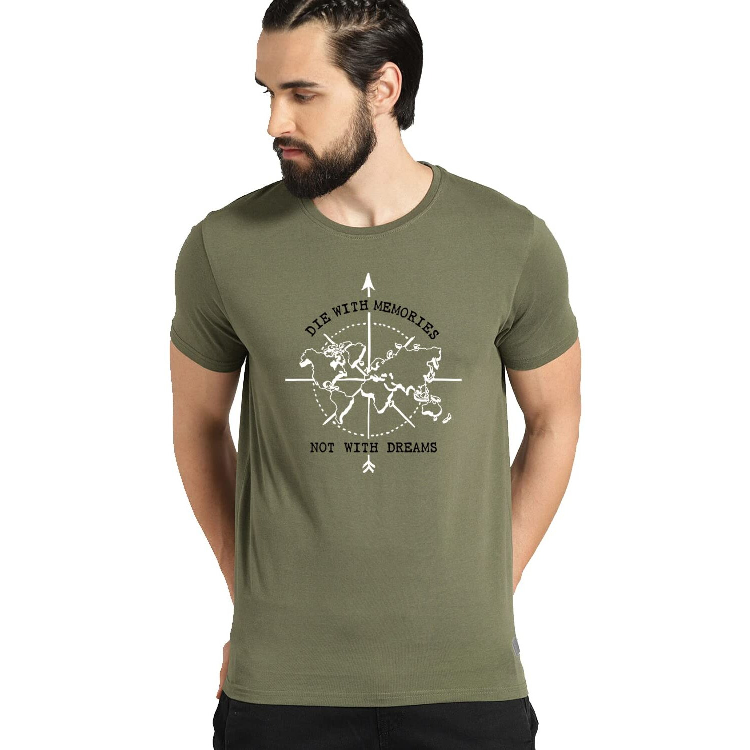 Adro Die With Memories Not With Dreams Mens Cotton Printed T-Shirt | R21-M-Die-Ol-L Olive Green
