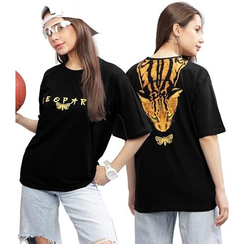 Kyda Women's 100% Pure Cotton Oversized Drop Shoulder Premium Front & Back Printed T-Shirt For Summer