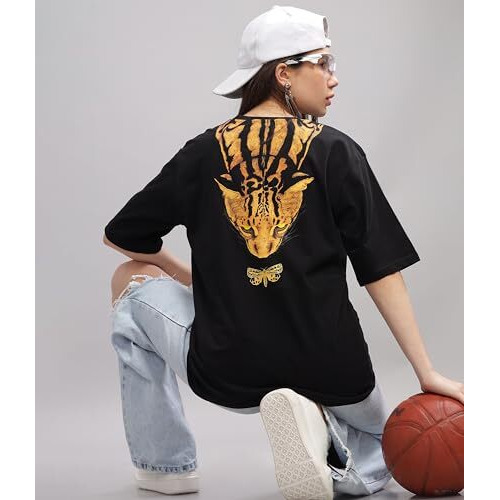 Kyda Women's 100% Pure Cotton Oversized Drop Shoulder Premium Front & Back Printed T-Shirt For Summer