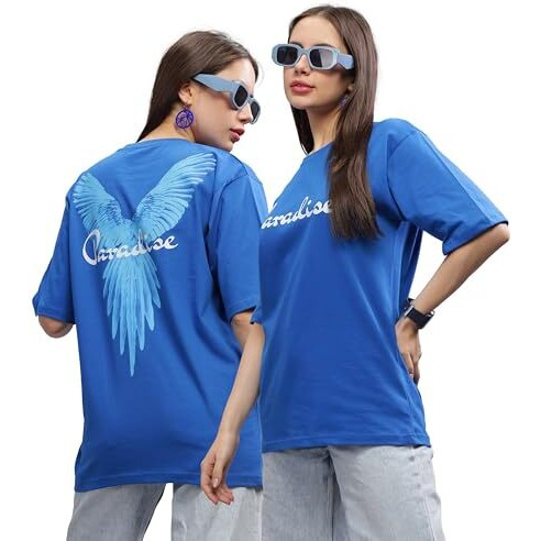 Kyda Women's 100% Pure Cotton Oversized Drop Shoulder Premium Front & Back Printed T-Shirt