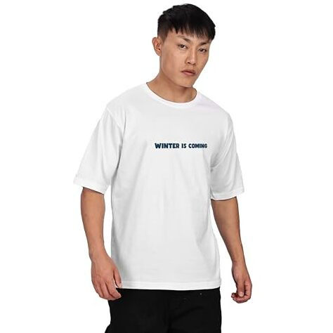 Kyda Men's Oversized 100% Cotton Round Neck Front And Back Printed Tshirt (Pack Of 1) White