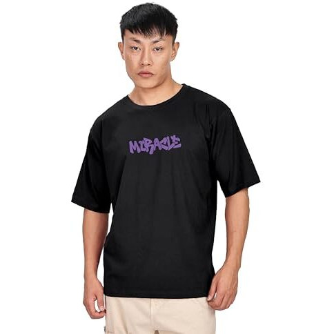 Kyda Men's Oversized 100% Cotton Round Neck Front And Back Printed Tshirt (Pack Of 1) Black