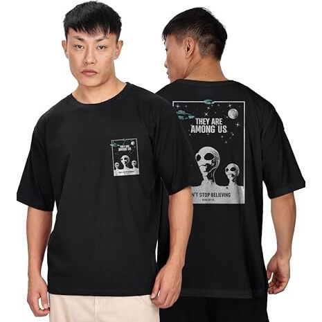 Kyda Men's Oversized 100% Cotton Round Neck Front And Back Printed Tshirt (Pack Of 1)