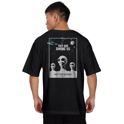 Kyda Men's Oversized 100% Cotton Round Neck Front And Back Printed Tshirt (Pack Of 1)