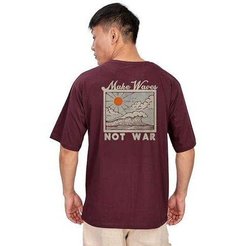 Kyda Men's Oversized 100% Cotton Round Neck Front And Back Printed Tshirt (Pack Of 1) Maroon