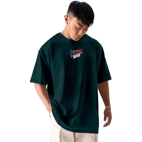 Kyda Men's Oversized 100% Cotton Round Neck Front And Back Printed Tshirt (Pack Of 1)
