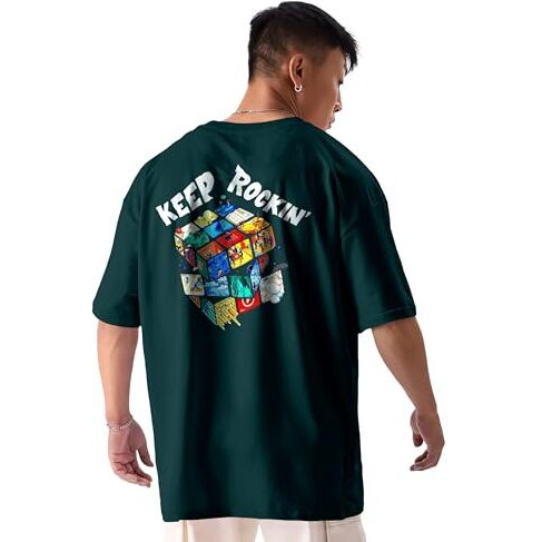 Kyda Men's Oversized 100% Cotton Round Neck Front And Back Printed Tshirt (Pack Of 1)