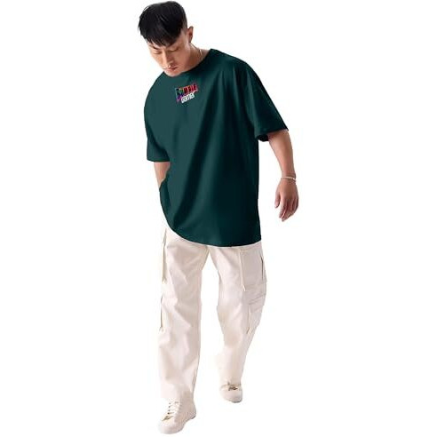 Kyda Men's Oversized 100% Cotton Round Neck Front And Back Printed Tshirt (Pack Of 1)