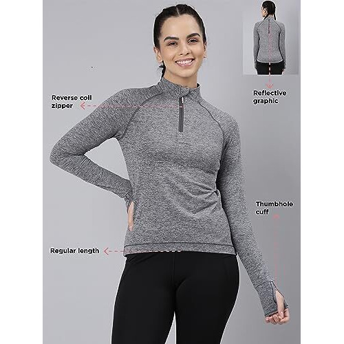 Enamor Women's Solid Slim Fit T-Shirt (A310_Charcoal Melange