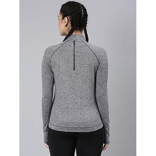 Enamor Women's Solid Slim Fit T-Shirt (A310_Charcoal Melange