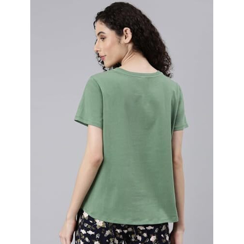 Enamor Women's Solid Relaxed Fit T-Shirt (E305_Dark Ivy L)