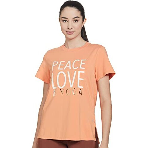 Enamor Athleisure Women's Short Sleeve Crew Neck Relaxed Fit Antimicrobial 4 Way Stretch Breathable Cotton Tee - A301(A301-Salmon-S)