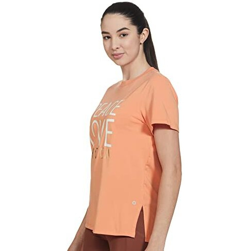 Enamor Athleisure Women's Short Sleeve Crew Neck Relaxed Fit Antimicrobial 4 Way Stretch Breathable Cotton Tee - A301(A301-Salmon-S)