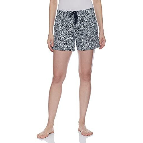 Enamor Essentials Women's Mid Rise Relaxed Fit Thigh Length Breathable Pure Cotton Shorts With 2 Side Pockets - E062(E062-Stroke Aop Blue Combo-L)